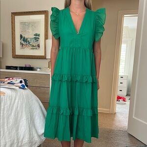 Amanda Uprichard Green Flutter Sleeve Midi Dress